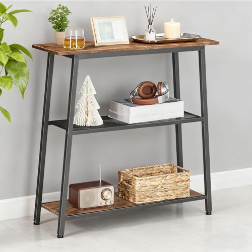 HOOBRO Narrow Console Table, 3-Tier Small Entryway Table with Storage Shelves, Behind Couch Sofa Table, Hallway Table for Entryway, Foyer, Hallway, Living Room, Rustic Brown and Black BF62XG01 HOOBRO