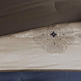 Madison Park Essentials Delaney 24-Piece Room In A Bag Comforter Set-Satin Jacquard All Season Luxury Bedding, Sheets, decorative pillows and Curtains, Valance, Cal King(104"x92"), Medallion Navy Madison Park
