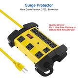 Heavy Duty Power Strip with USB, Workshop 8 Outlet Surge Protector 2700 Joules, Industrial Metal 15Amp Power Strip, 6FT Extension Cord and Wide Spaced. Yellow CCCEI