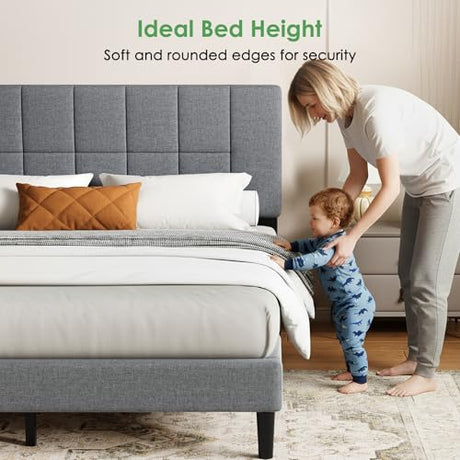 Marsail Queen Size Bed Frame - Upholstered, Adjustable Headboard,6"-12" Mattress Fit, 1300 lbs Capacity, Sturdy 12-Leg Wood Construction, Easy Assembly, Dark Gray Marsail