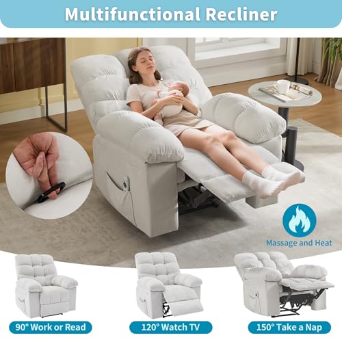 SLEKVERSA Recliner Chair with Massage and Heat, 35.4" Recliner with Vibration Massage and Side Pocket, Comfortable Reclining Chair for Living Room, Nursery, Bedroom, White