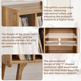 Lerliuo Record Player Stand with 4 Cabinet Holds Up to 220 Albums, Large Turntable Stand with Beech Wood Legs, Mid-Century Record Player Table Lerliuo