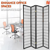 Legacy Decor 4-Panel Shoji Room Divider, Black, Real Wood Grid, Translucent Privacy Panels, 70″ W × 71″ H, Folding Screen Legacy Decor