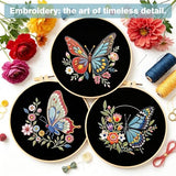 RidaaFri Embroidery Kit for Beginners, 3 Pk Stamped Butterfly DIY Craft Supplies with Hoop, Needles, Floss, Video, Complete Starter Kit for Learning Embroidery, Hobby Gift