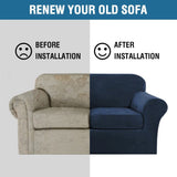 H.VERSAILTEX Real Velvet Plush 3 Piece Stretch Sofa Covers Couch Covers for 2 Cushion Couch Loveseat Covers Width Up to 72 Inch Feature Thick Soft Stay in Place (Medium Sofa, Navy) H.VERSAILTEX