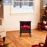 DUMOS 19” Freestanding Electric Fireplace Heater, Electric Fireplace Stove with Adjustable 3D Flame Effect, Stove with Safety Features & Easy Control, Small Corner Heater for Home Office, Inky DUMOS