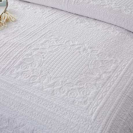 Brandream White Quilts Twin Size Cotton Bedspread Matelasse Bedding Coverlet Set 2-Piece Daybed Single Bed Spreads Brandream
