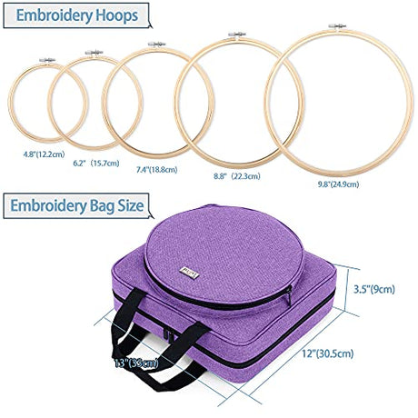 LoDrid Embroidery Kit, Embroidery Project Bag with Embroidery Kit, Portable Craft Carry Case with Starter Kit, Embroidery Supplies Storage Bag and Cross Stitch Kits for Beginner, Adults, Purple LoDrid