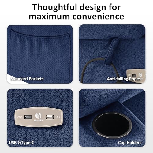MCombo Lay Flat Triple Motor Power Lift Recliner Chair with Massage and Heat, Electric Recliner Chair for Elderly People, Adjustable Headrest, Infinite Position, Fabric 7662 (Navy Blue, Large)