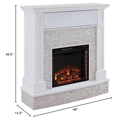 Bowery Hill Faux Stone Electric Fireplace TV Stand in White Finish BOWERY HILL