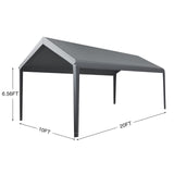 Gardesol Carport Replacement Canopy, Replacement Top Cover for 10' x 20' Carport Frame, 180G Waterproof & UV Protected Tarp with Ball Bungees, Gray, Only Top Cover, Frame is not Included Gardesol