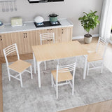 VOWNER 63” Extendable Dining Table Set for 4-6 People, 5-Piece Dining Table Set for 4 People with 4 Chairs, Kitchen Table Set with MDF Board and Metal Frame, for Small Space, Apartment, Nature Wood VOWNER