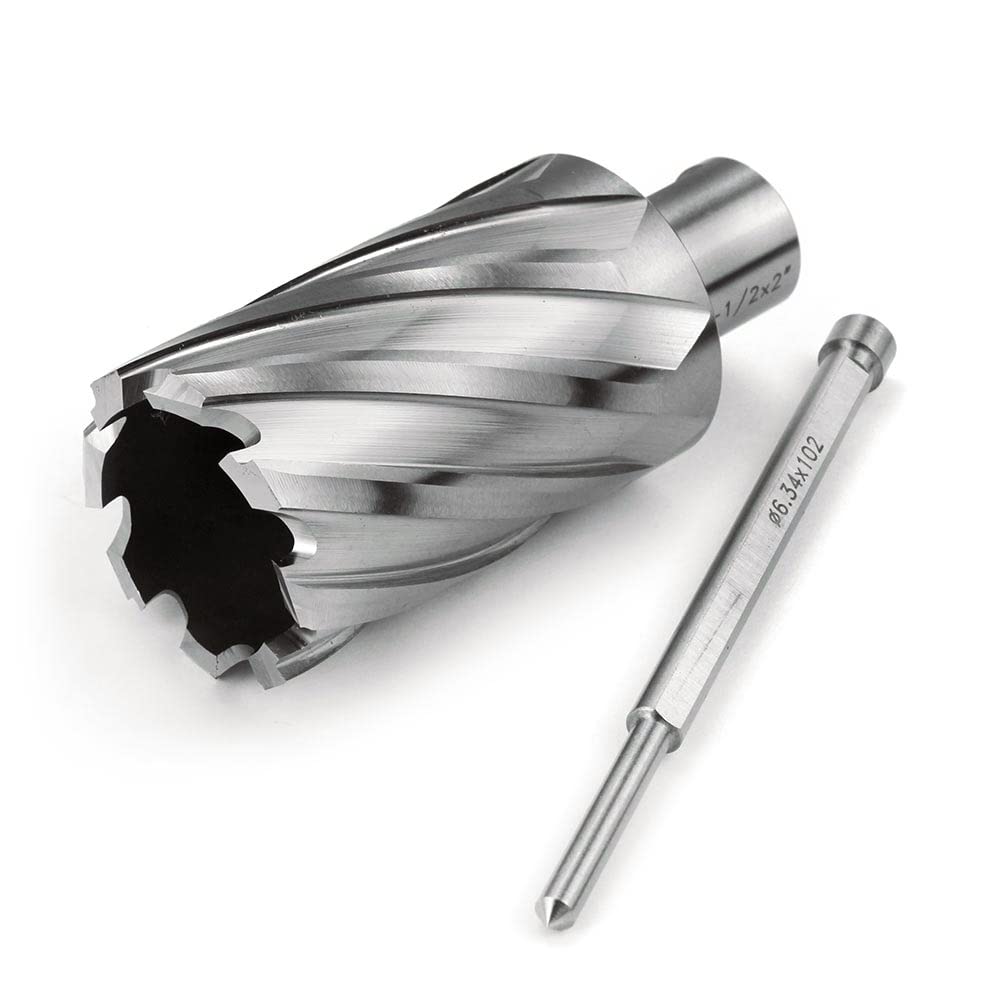 OSCARBIDE Annular Cutter 1-1/2 inch Cutting Diameter 2 inch Depth of Cut,3/4 inch Weldon Shank 2 Flat Mag Drill Bit with Pilot Pin for Magnetic Drill Press,1 Piece OSCARBIDE