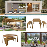 BAMOOLI 3 Pieces Patio Dining Set, Outdoor Acacia Wood Table and 2 Benches, Outdoor Dining Set Picnic Beer Table for Patiofor 4-6 People, All-Weather Picnic Conversation Set for Deck, Backyard, Garden BAMOOLI