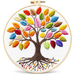 Zhenqing Rainbow Tree of Life Embroidery Kit for Beginners - 29x29cm Printed Fabric with Hoop & Full Tools (C0060)