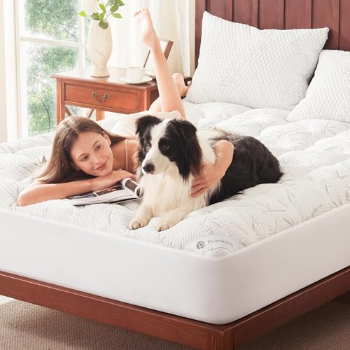 PRIMESOFT 100% Waterproof Queen Size Mattress Topper, Thick Pillow Top Mattress Pad，Up to 21 Inch Deep Pocket,Soft Breathable Mattress Pad for Back Pain, Protector Cover(White) Primesoft