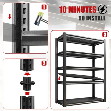 Raybee 72" Garage Shelving, Garage Storage Shelves Heavy Duty Shelving Loads 2000LBS, 5-Tier Shelving Units and Storage, Adjustable Metal Garage Raybee