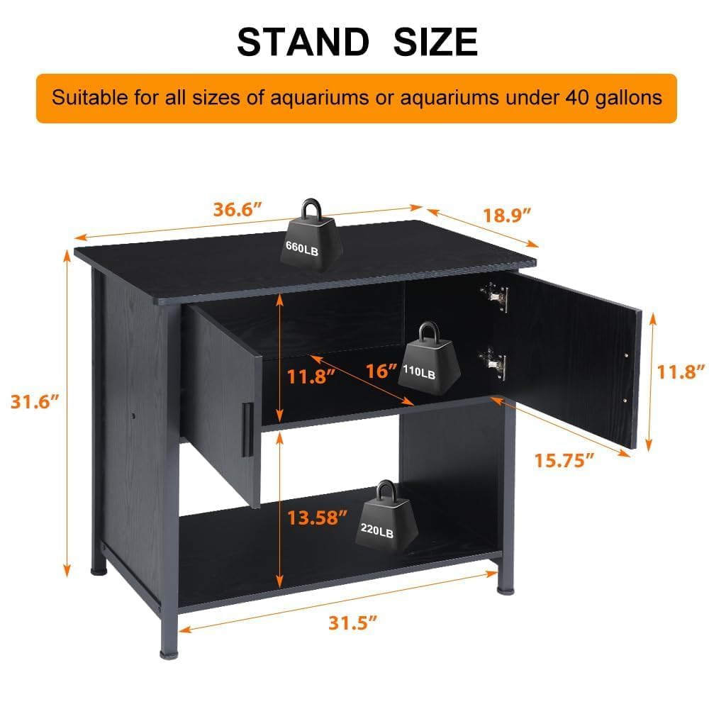 SMONTER Aquarium Stand 40 Gallon Metal Fish Tank Stand Cabinet with Storage Shelf, W36.6*D18.9*H31.5 (Stand Only) SMONTER