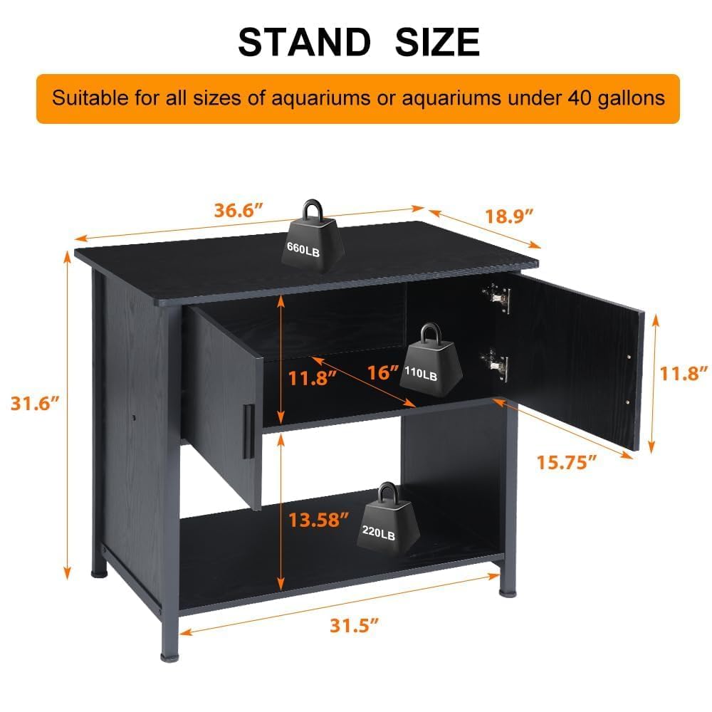 SMONTER Aquarium Stand 40 Gallon Metal Fish Tank Stand Cabinet with Storage Shelf, W36.6*D18.9*H31.5 (Stand Only) - WoodArtSupply