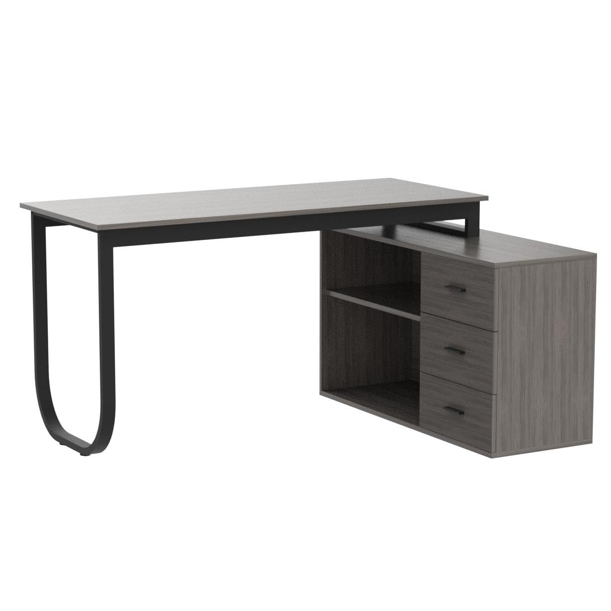 FUFU&GAGA Large 55.1" L-Shaped Office Desk with 41.3" File Cabinet, Corner Computer Desk with 3 Drawers & 2 Shelves, Workstation Executive Desk with Storage Shelf for Home Office - Grey - WoodArtSupply