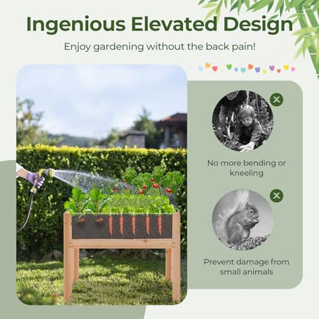 Giantex Raised Garden Bed, Elevated Wood Planter Box with Legs, Drainage Holes, Acrylic Panels, Standing Raised Beds for Fruits Vegetables Flowers Herbs, 30”x18”x24” Giantex