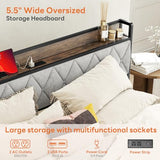 Sweetcrispy Queen Bed Frame with Headboard, Storage Headboard with USB Charging Station, Durable Squeak-Free Frame, Simple No-Tool Assembly,Works with Queen Mattress No Box Spring Needed Sweetcrispy