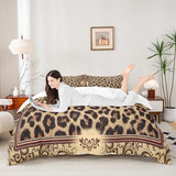 Brown Leopard Print Duvet Cover Set King Size,Kids Girls Woman Novelty Room Decor,Abstract Wild Animal Skin Comforter Cover,Paisley Floral Boho Bedding Set,Rustic Retro Quilt Cover,2 Pillowcases Homewish