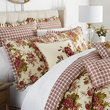 Waverly Norfolk 4-Piece 100% Cotton Comforter Set - King Red Floral Prints, with 2 Shams & 1 Bedskirt Waverly