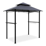 8x5 Grill Gazebo, Outdoor BBQ Grill Patio Canopy with 2 Handy Shelves & LED Lights, Double Roof Barbecue Gazebo Canopy (Gray) HOWSVN