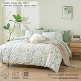 LEMIROE 100% Cotton Floral Duvet Cover Twin Size 2PC - Botanical Wildflower Pattern with Soft Pestel Accents on White, Dusty Green Reverse, Neutral Bedding Set with Button Closure(68"×90") LEMIROE