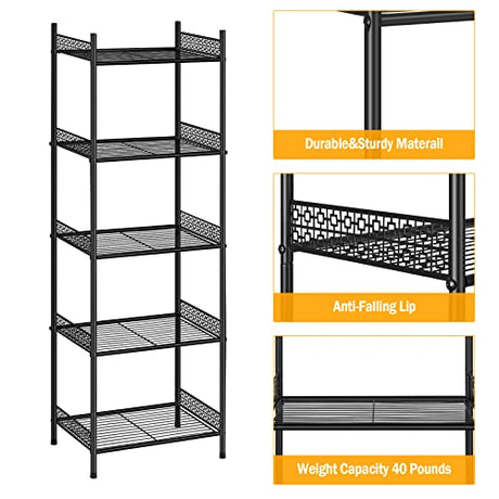 KANEODOT 5-Tier Storage Shelf Wire Bathroom Organizers, Heavy Duty Shelving Unit for Pantry Kitchen Bathroom Laundry Room Garage, Organization Home Corner Rack, Black KANEODOT