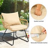 YITAHOME 4-Piece Patio Furniture Wicker Outdoor Bistro Set, All-Weather Rattan Conversation Loveseat Chairs for Backyard, Balcony and Deck with Soft Cushions and Metal Table (Light Brown+Beige) YITAHOME
