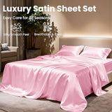 Love's cabin Twin XL Satin Sheet Sets - 3 Piece Pink Silky Bed Sheets with Deep Pockets, Luxury Silk Feel Satin Sheet Set Twin XL (1 Flat Sheet,1 Fitted Sheet,1 Pillow case) Love's cabin