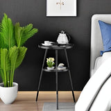 Small Side Table Round 2 Tier End Table Metal Round Coffee Tables Nightstand for Small Spaces Indoor Outdoor and Living Room Bedroom or Office SYQ