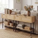 Giantex Rattan Console Table with Storage, 40" Boho Entryway Table w/ 2 Flip Door Cabinets & Shelf, Metal Frame, 2 Anti-Tipping Kits, Narrow Long Behind Couch Sofa Table for Entrance Hallway, Natural Giantex