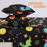 Yibeizi Space Dinosaur Full Size Sheet Set for Boys, Kids Cute Planet Printed Microfiber Bedsheet Deep Pocket Bedding Sheets & Pillowcases 4 Pieces Yibeizi