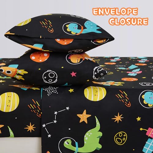 Yibeizi Dinosaur Space Twin Sheets Set for Boys, Kids Cute Planet Printed Microfiber Bedsheets Deep Pocket Bed Sheet & Pillowcase Sets 3 Pieces Yibeizi