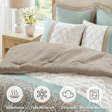 510 DESIGN Luxe Quilted Comforter Set Modern Transitional Design, All Season Down Alternative Warm Bedding Matching Shams, Bedskirt, Decorative Pillow, King, Shawnee Scrollwork Seafoam 510 DESIGN