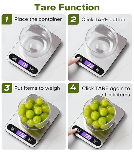 Atogou Food Scale, 33lb/ 15kg Digital Kitchen Scale with Full View LCD Display, Durable Stainless Steel Surface, for Cooking, Baking, Meal Prep Black