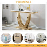 Goujxcy 47"" Marble Console Table Luxury Gold Sofa Table with Geometric U-Shape Stainless Steel Pedestal Modern Long Console Sofa Table White Marble Entryway Hall Table for Living Room Hallway Goujxcy