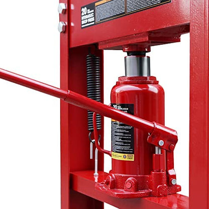 BIG RED ATY20011R Torin Steel H-Frame Hydraulic Garage/Shop Floor Press with Stamping Plates, 20 Ton (40,000 lb) Capacity, Red - WoodArtSupply