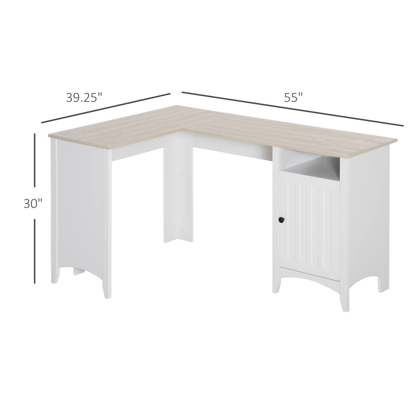 HOMCOM L-Shaped Computer Desk with Open Shelf and Storage Cabinet, Corner Writing Desk with Adjustable Shelf, White - WoodArtSupply