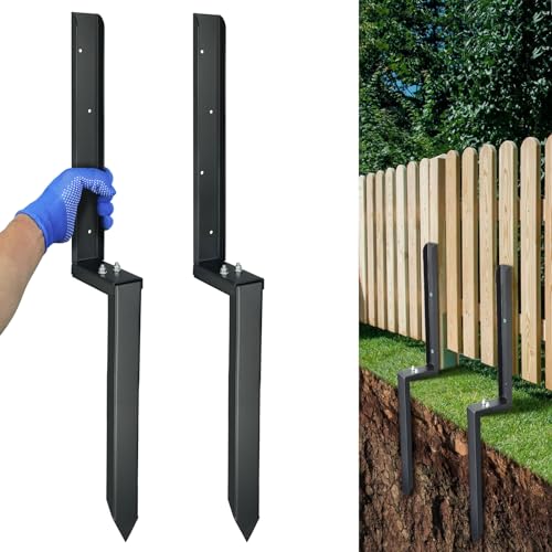 JPOIP Heavy Duty Steel Fence Post Repair Kit, 32 Inch Long Fence Post Anchor Ground Stakes for Repair Tilted/Broken Wood Fence Post (2 Sets) JPOIP
