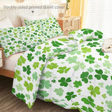 Aesthetic Duvet Cover Set Green - Single 3-Piece Double-Sided Printed Bedding with Minimalist Clover Modern Design, Ultra-Soft Microfiber Quilt Cover with Zipper for a Calm Generic