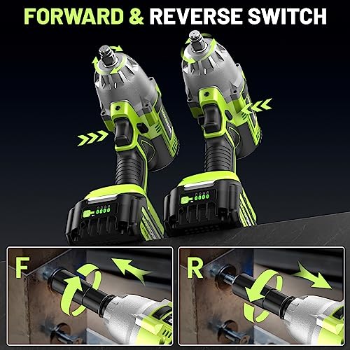 Robustrue Cordless Impact Wrench, 590Ft-lbs (800N.m) Brushless 1/2 inch Impact Wrench, 2500RPM Max Torque Impact Gun, 2x 4.0Ah Battery, Charger, 4 Sockets, Electric Impact Wrench for Car Truc - WoodArtSupply