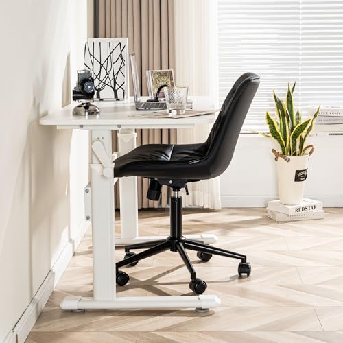 Rowill Faux Leather Office Chair, Ergonomic Armless Desk Chair with Waterproof Cushion & Slient Wheels & SGS-Certified Class 3 Gas Lift, Ideal for Home Office, Study and Vanity(Black) Rowill