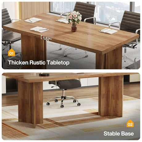 Tribesigns 10.5FT Conference Table, Large Rectangle Meeting Seminar Table for 10-12 Person, Long Wooden Business Tables (Set of 2, Walnut) Tribesigns