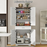Halitaa 72" Tall Farmhouse Pantry Storage Cabinet with Organizer - Large Capacity Freestanding Cupboard for Kitchen, Dining Room, Living Room, White Halitaa