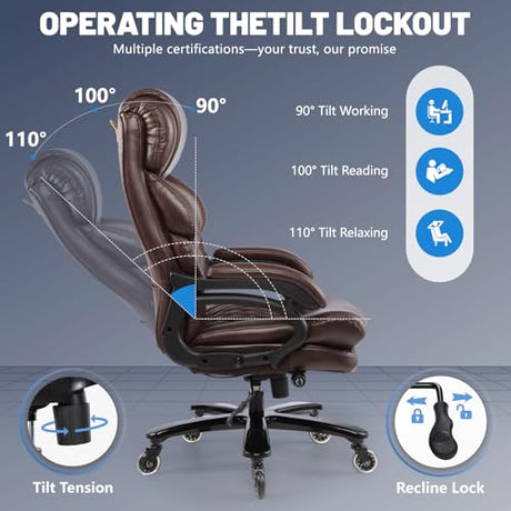 800LBS Big and Tall Office Chair for Heavy People, Heavy Duty Executive Chair with High Back, Extra Wide Seat and Adjustable Lumbar, Large Computer Desk Chair Comfortable for Home Office (Brown) FANTAWESO