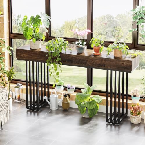 Tribesigns 55-Inch Console Table for Entryway, Industrial Hallway Table with Stylish Metal Frame, Sofa Foyer Table for Living Room, Entrance, Brown & Black. Tribesigns